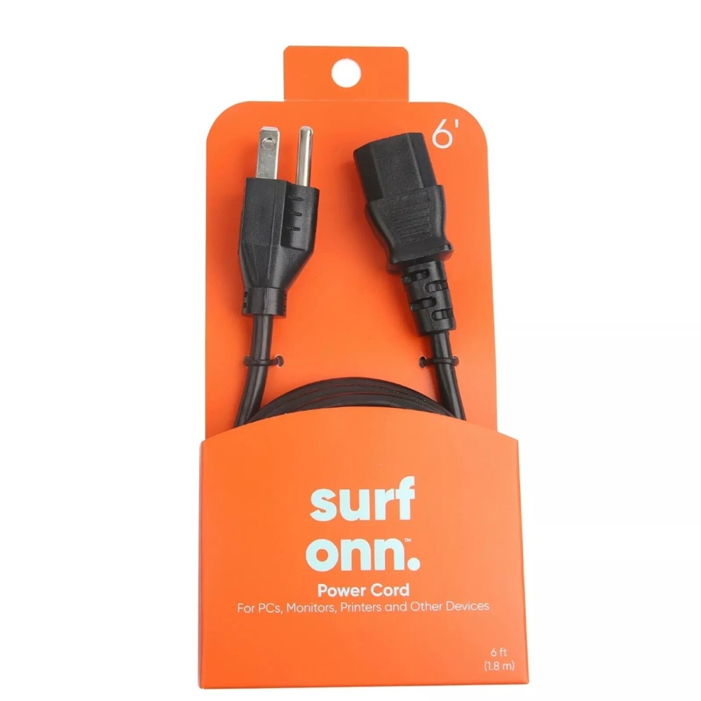 onn. Universal AC Power Cord, 6ft Compatible with Computers, Printers & More!